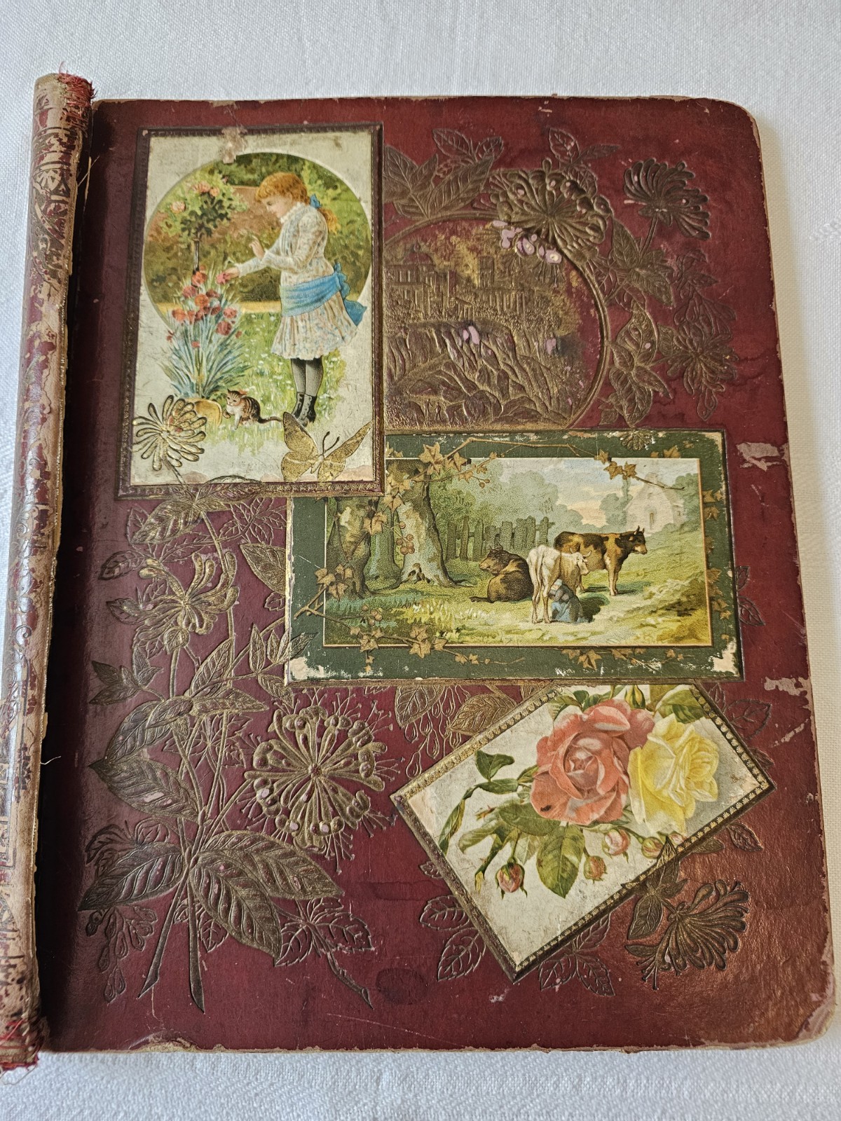 Antique Victorian Hard Cover Only  Journal Craft Use Gorgeous Embossed 1876