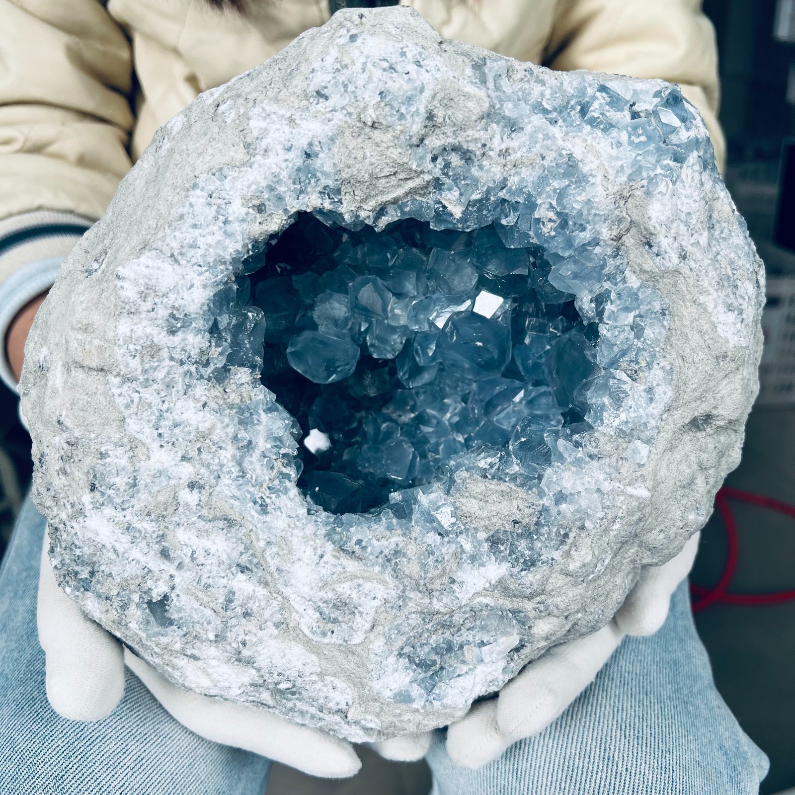 22LB Natural Blue agate geode Quartz Crystal Energy Healing