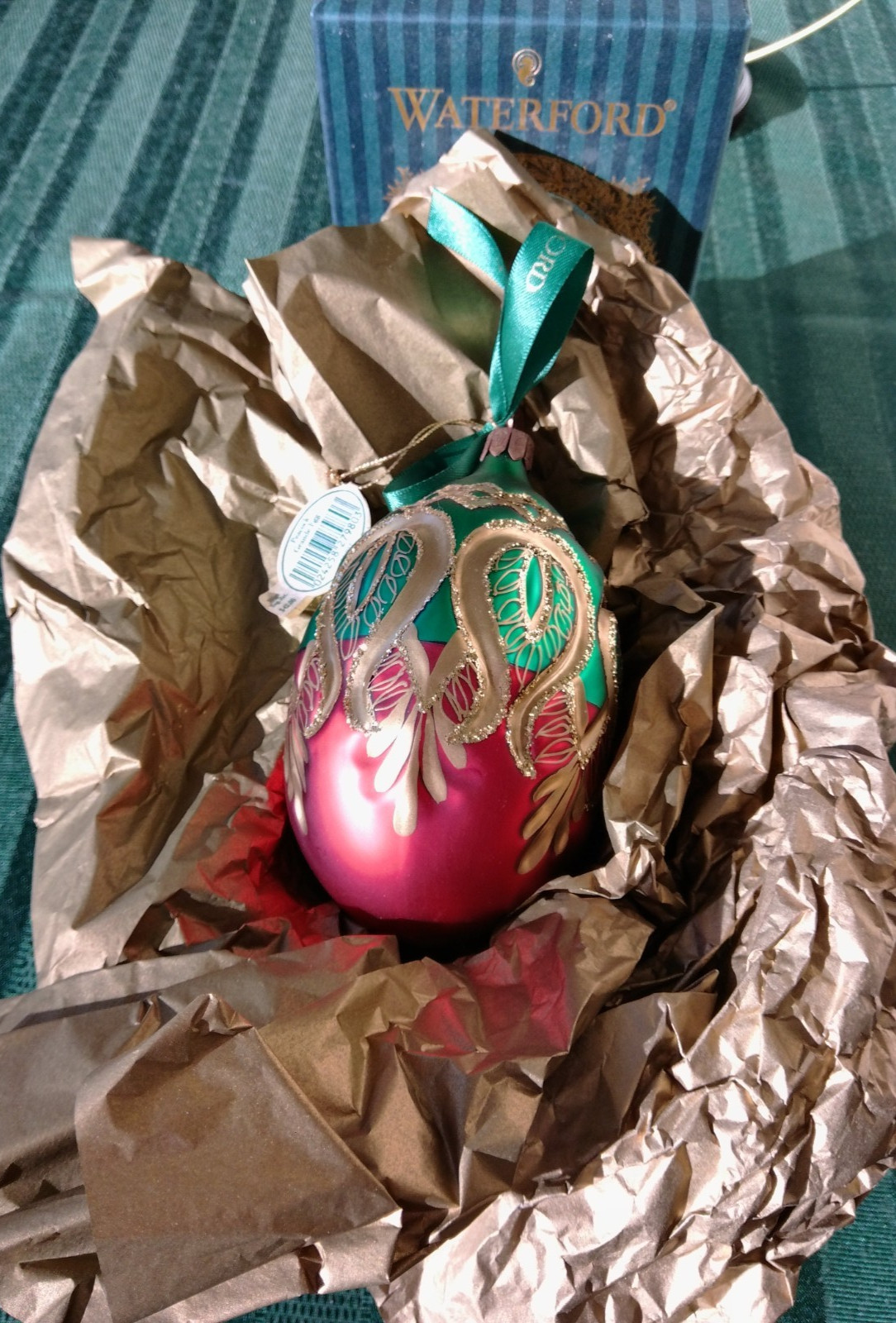 Vintage Waterford Holiday Heirlooms Christmas Ornament Peacock Grande Egg