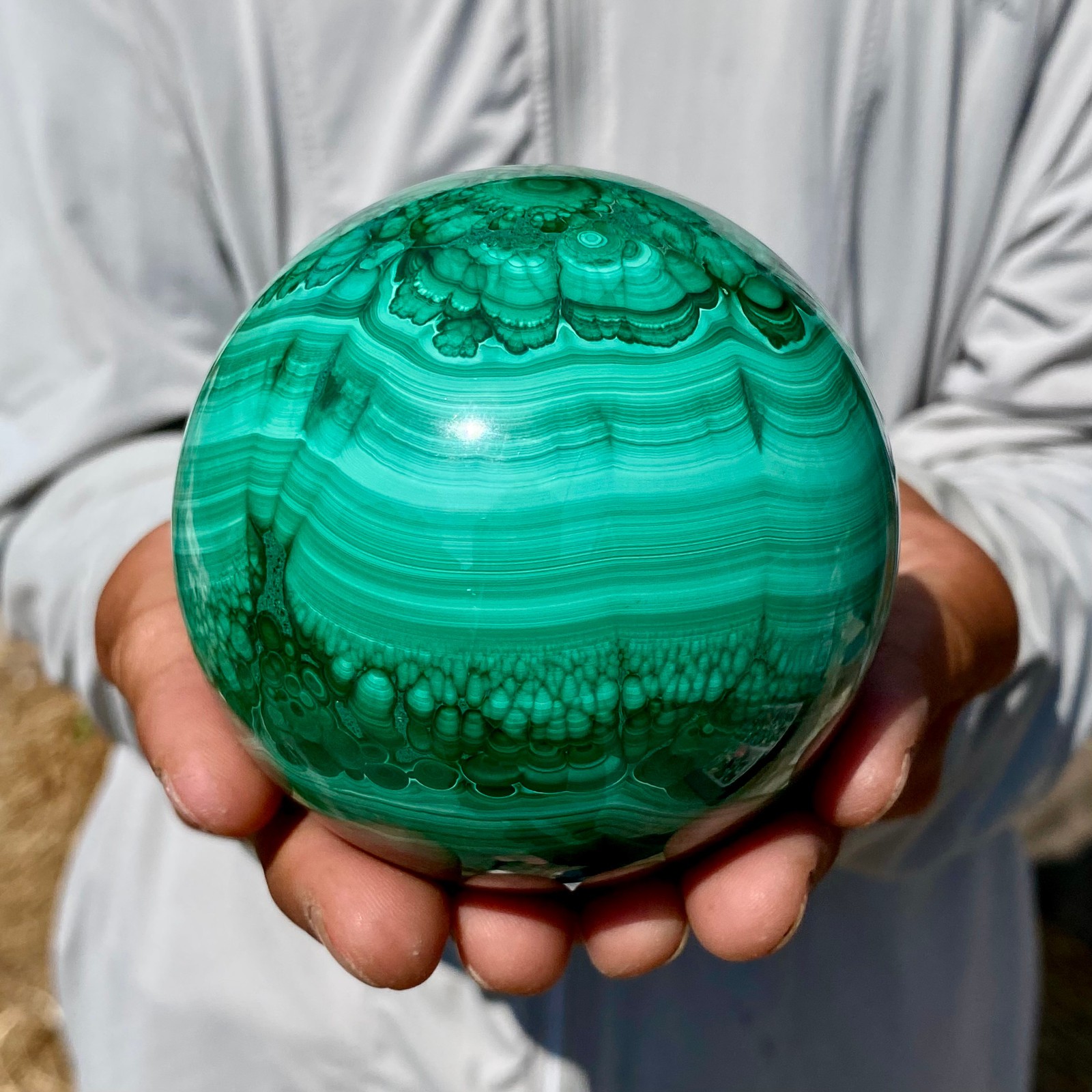 2.4LB Rare Natural Malachite quartz hand Carved sphere Crystal Healing Gem ball
