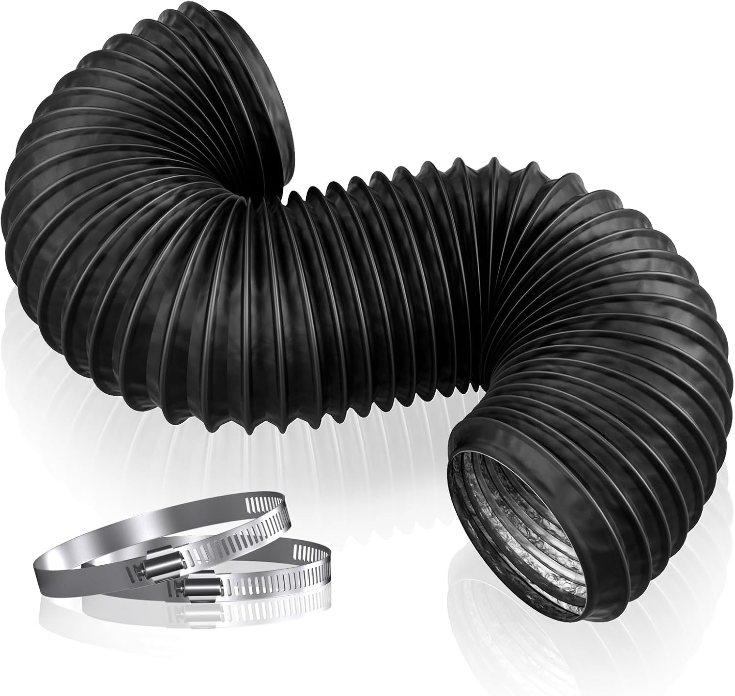 4 Inch 5FT Dryer Vent Hose, Flexible Exhaust Duct Hose with 2 Hose Clamps for Ti