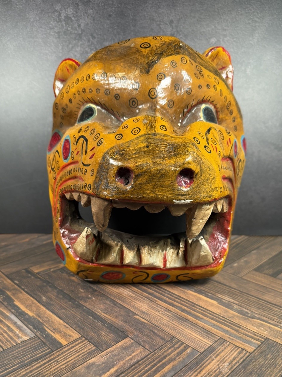 Vintage Mexican Guerrero Jaguar Tigre Dance Mask Wood Folk Art Olinala 13”