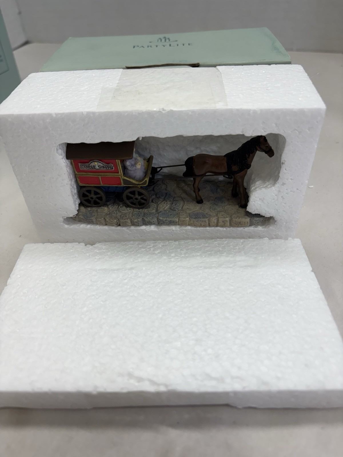 PartyLite Olde World Village Candle Shoppe Horse & Wagon w/ Box Retired