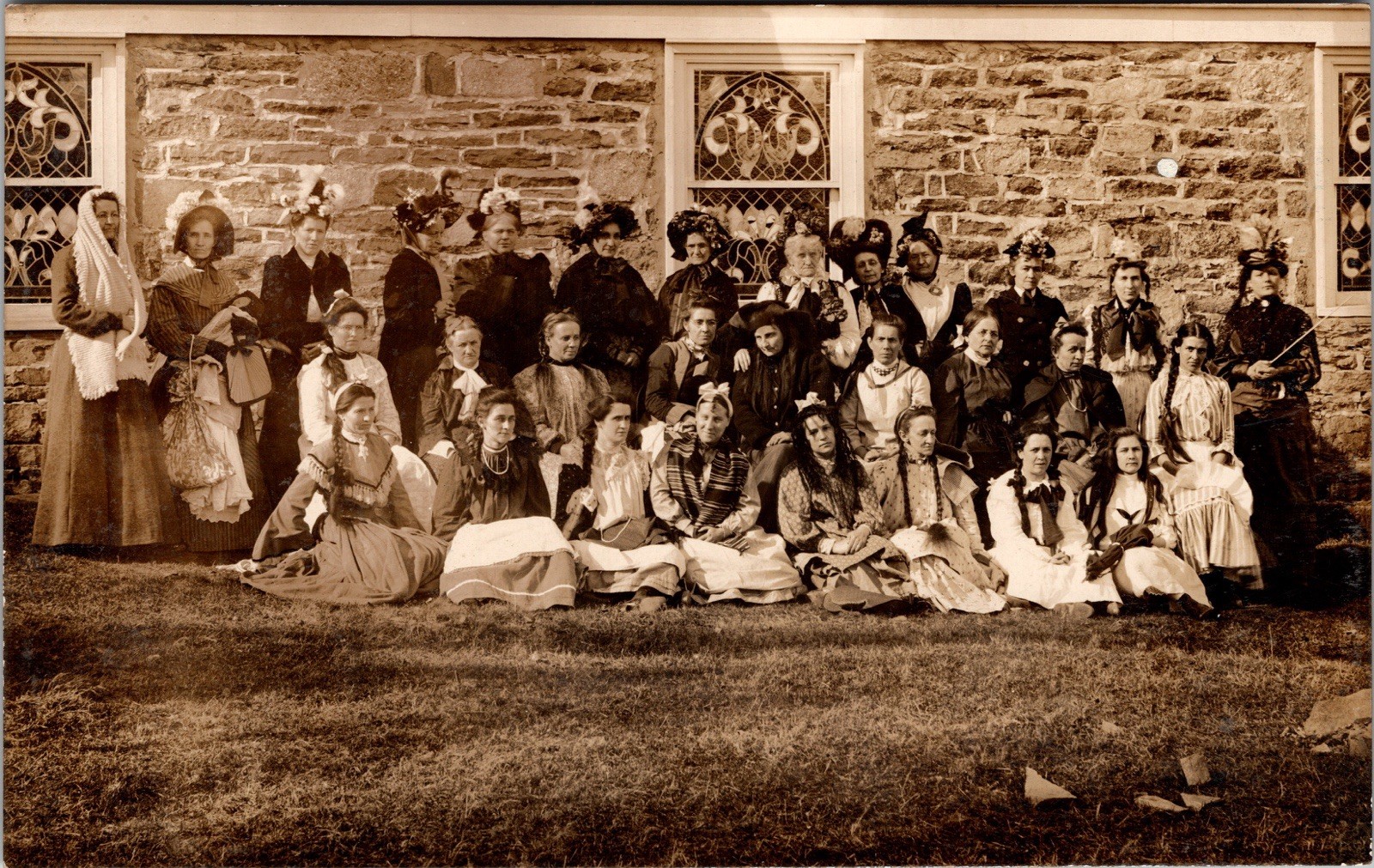 Postcard Real Photo RPPC Large Group of Young Women School? Church?