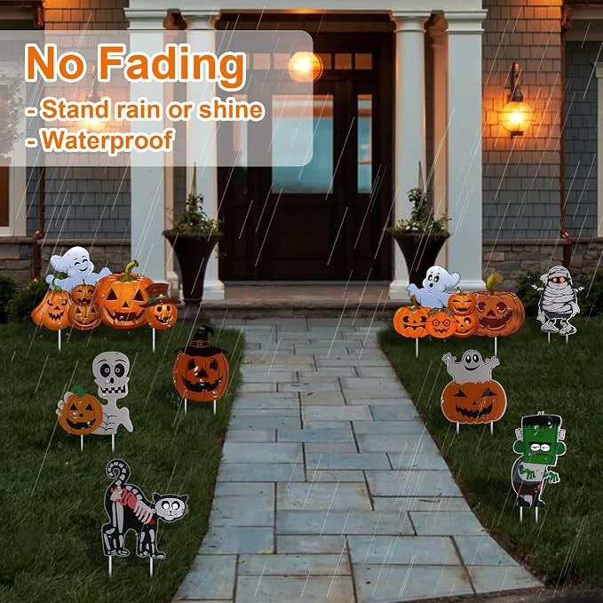 8 Pack Halloween Decorations Outdoor Yard Signs Pumpkin Ghost Monster w/ Stakes