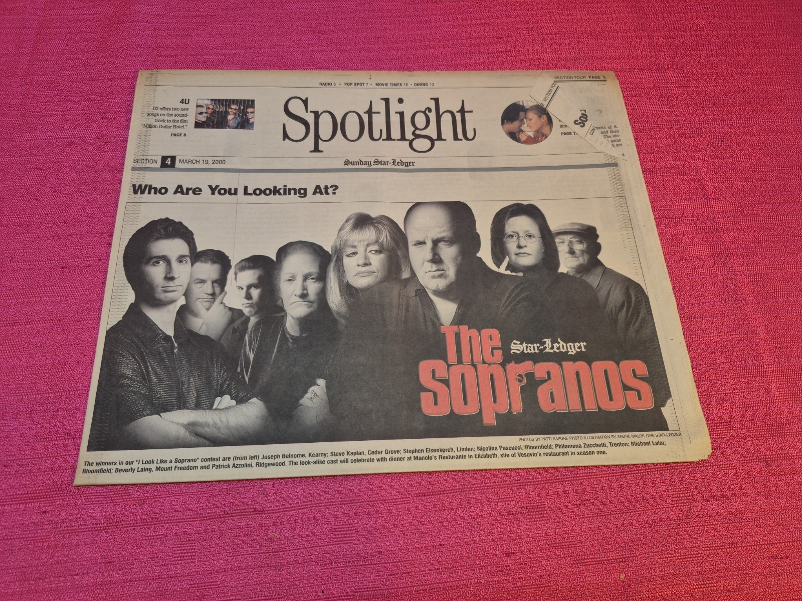 2000 Sopranos Newspaper Star Ledger Spotlight Section HBO TV Show Cast Vintage