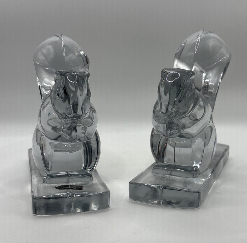 Pair of New Martinsville/Viking Glass Squirrel Bookends. 5.5\