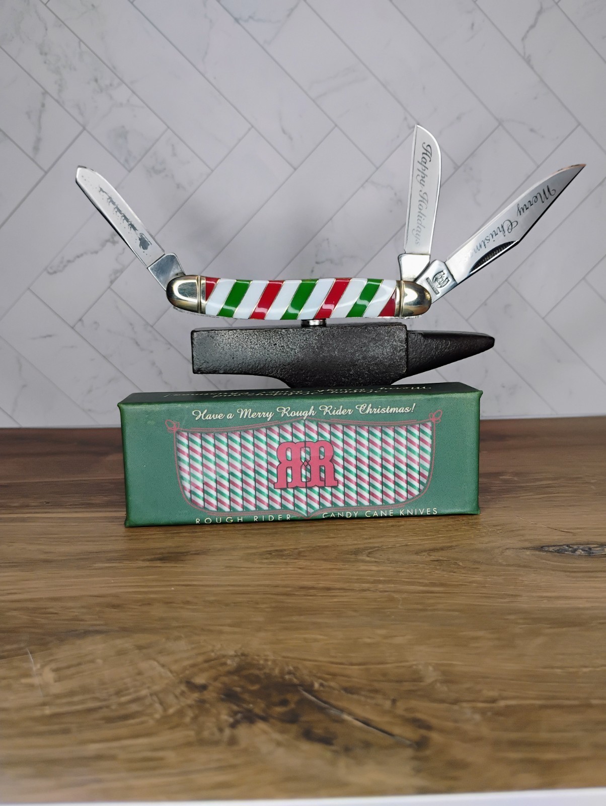 Lot 2 Rough Rider Candy Cane Merry Christmas Folding Pocket Knife RR1411 RR1412