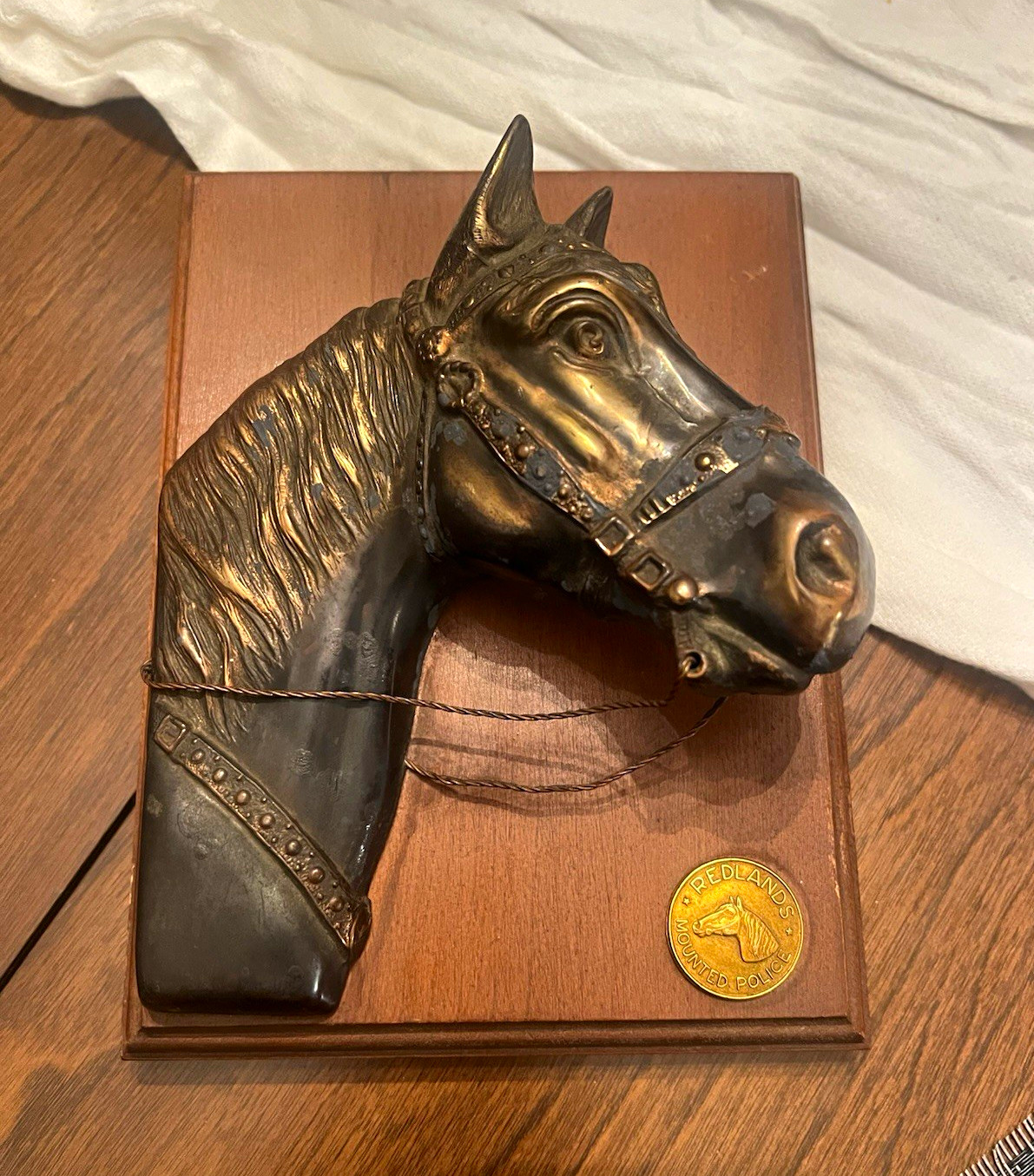 Vintage Redlands Mounted Police Cast Metal Horse Head Plaque Bronze Brass Heavy
