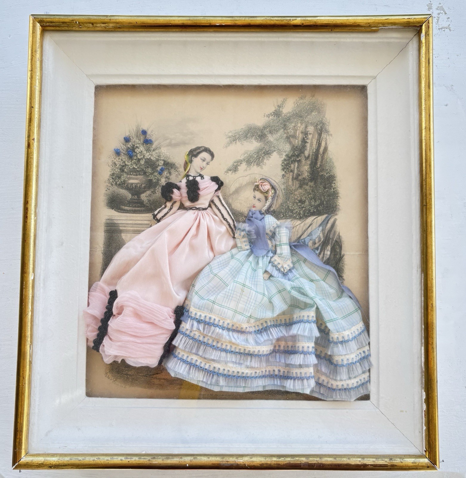 La Mode Illustree Shadow Box French Victorian Fashion 3D Fabric Dresses  13.5 12