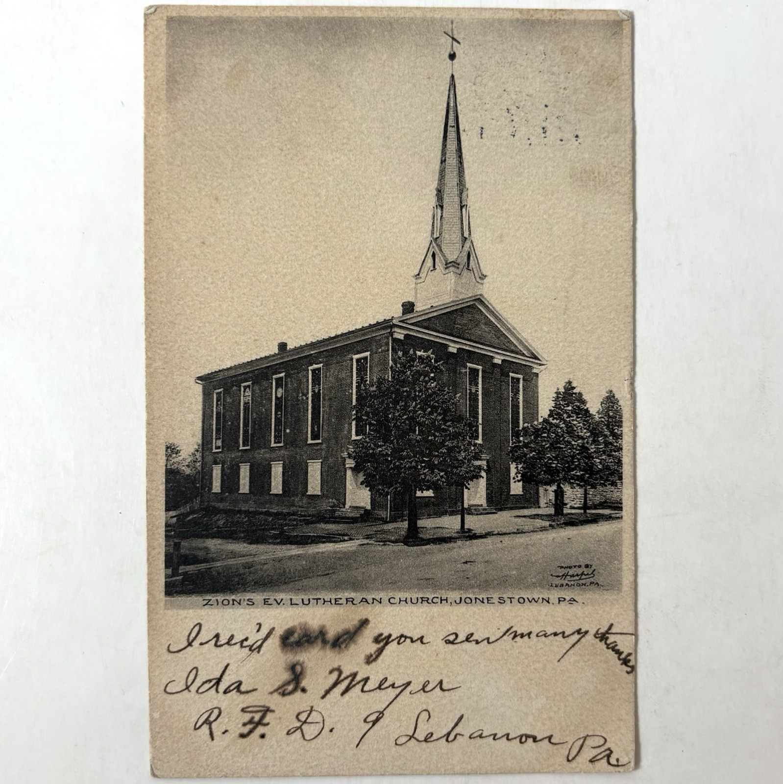 Zion’s Ev Lutheran Church Jonestown PA Antique Postcard UDB Historic Old Scarce