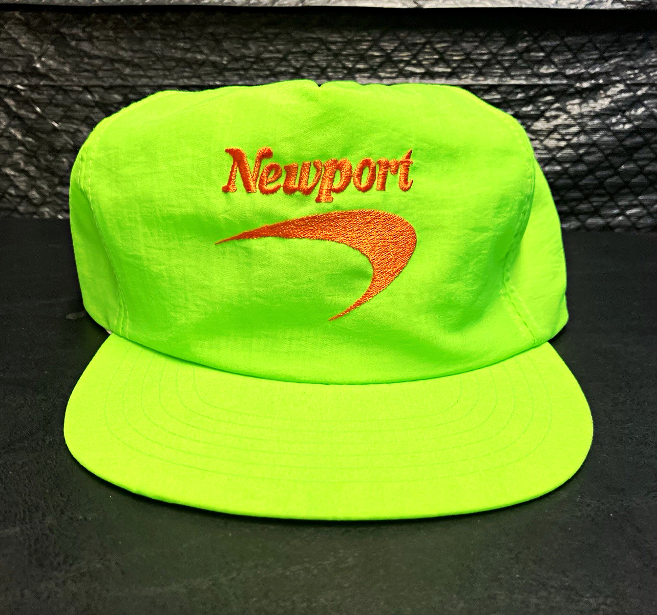 Vintage Deadstock Newport Neon Green Orange Embroidered Logo Snapback Hat Cap 
