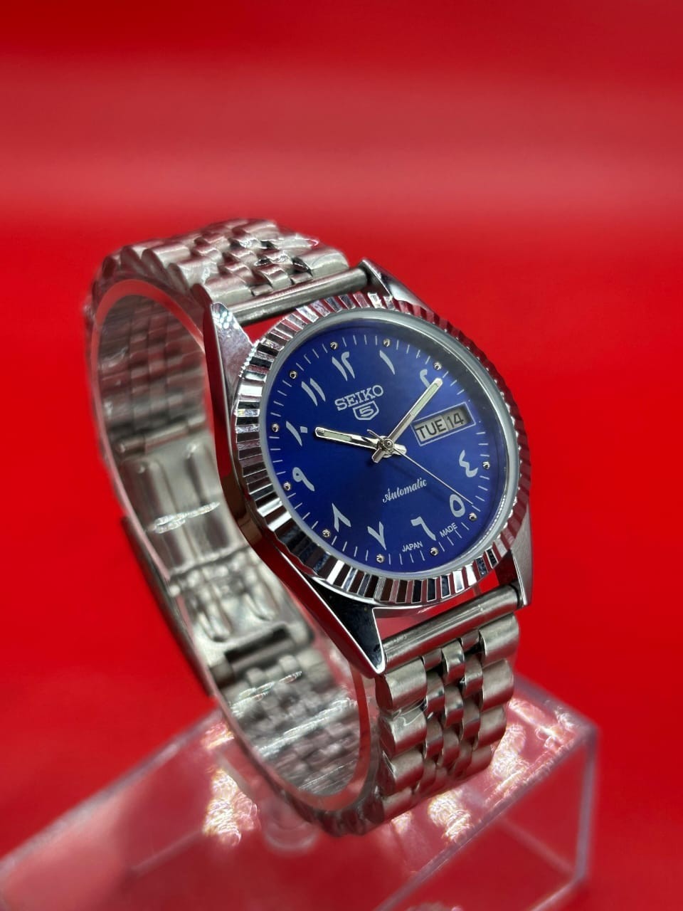 Automatic Vintage Seiko 5  mechanical Blue Dial Day Date  men's wristwatch Watch