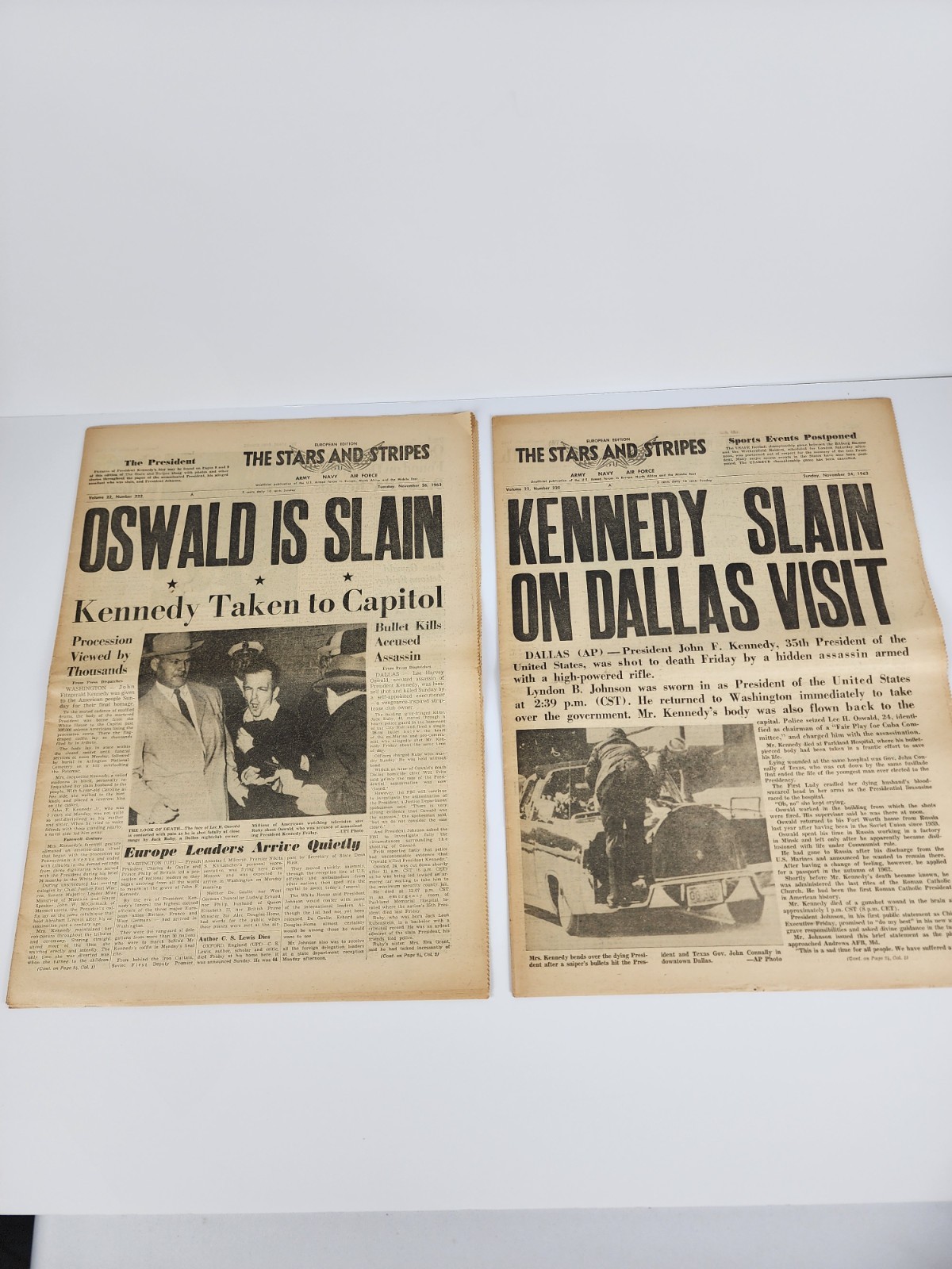 Vintage 1963 The Stars and Stripes Newspaper Lot JFK Kennedy Oswald Slain...