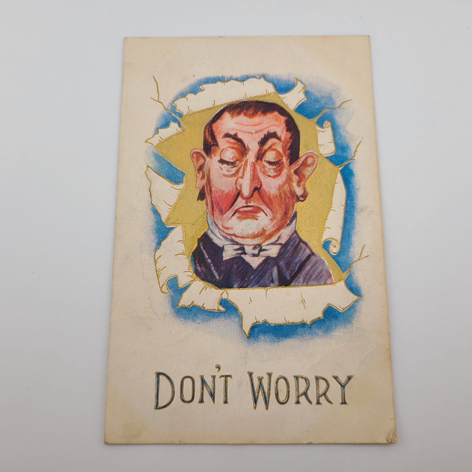 Victorian Postcard Comic Don\'t Worry Satire Man Illustration Embossed Humor 
