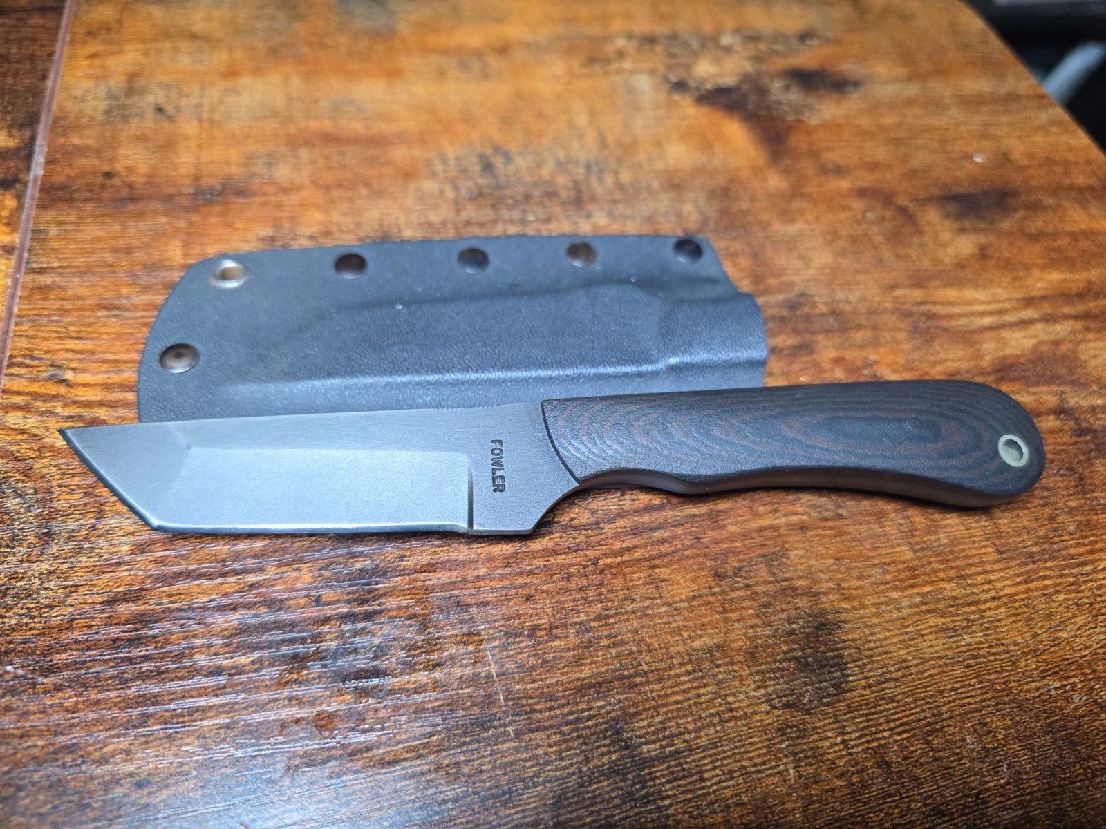 Ricky Fowler Tanto Fixed Blade Knife Camo Micarta Scales. #1407 Kydex Sheath