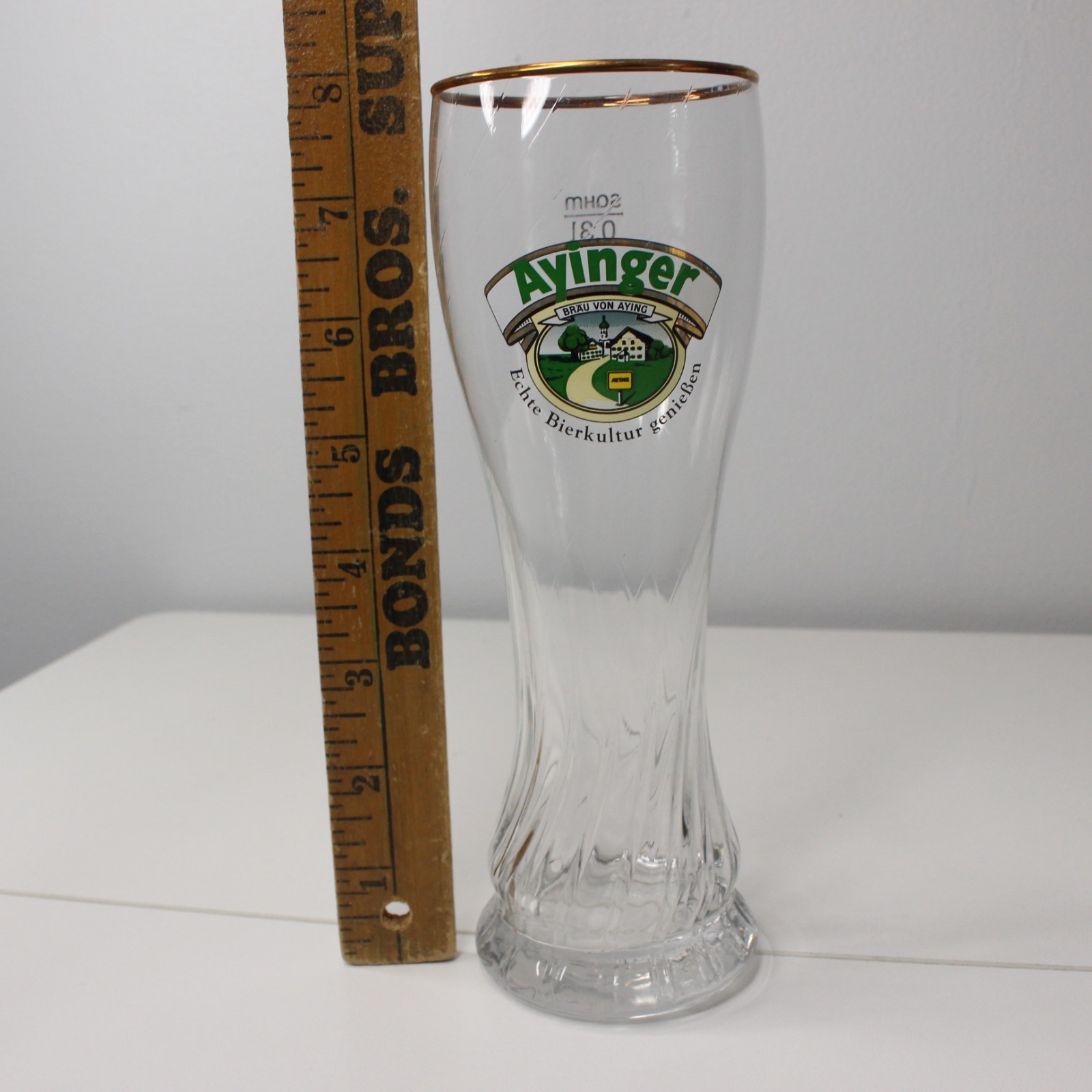 Ayinger Brau von Aying 0.3L German Beer Glass Gold Rim 8” Twisted Pilsner