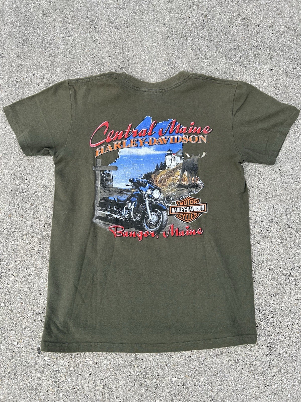 Harley Davidson Bangor Maine T-Shirt Lighthouse/Moose Graphic Size Medium