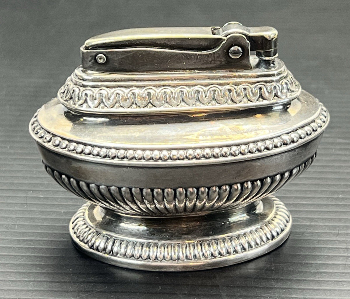 Vintage Ronson Queen Anne Silver Plate Table Lighter 1950s Ornate Wick USA