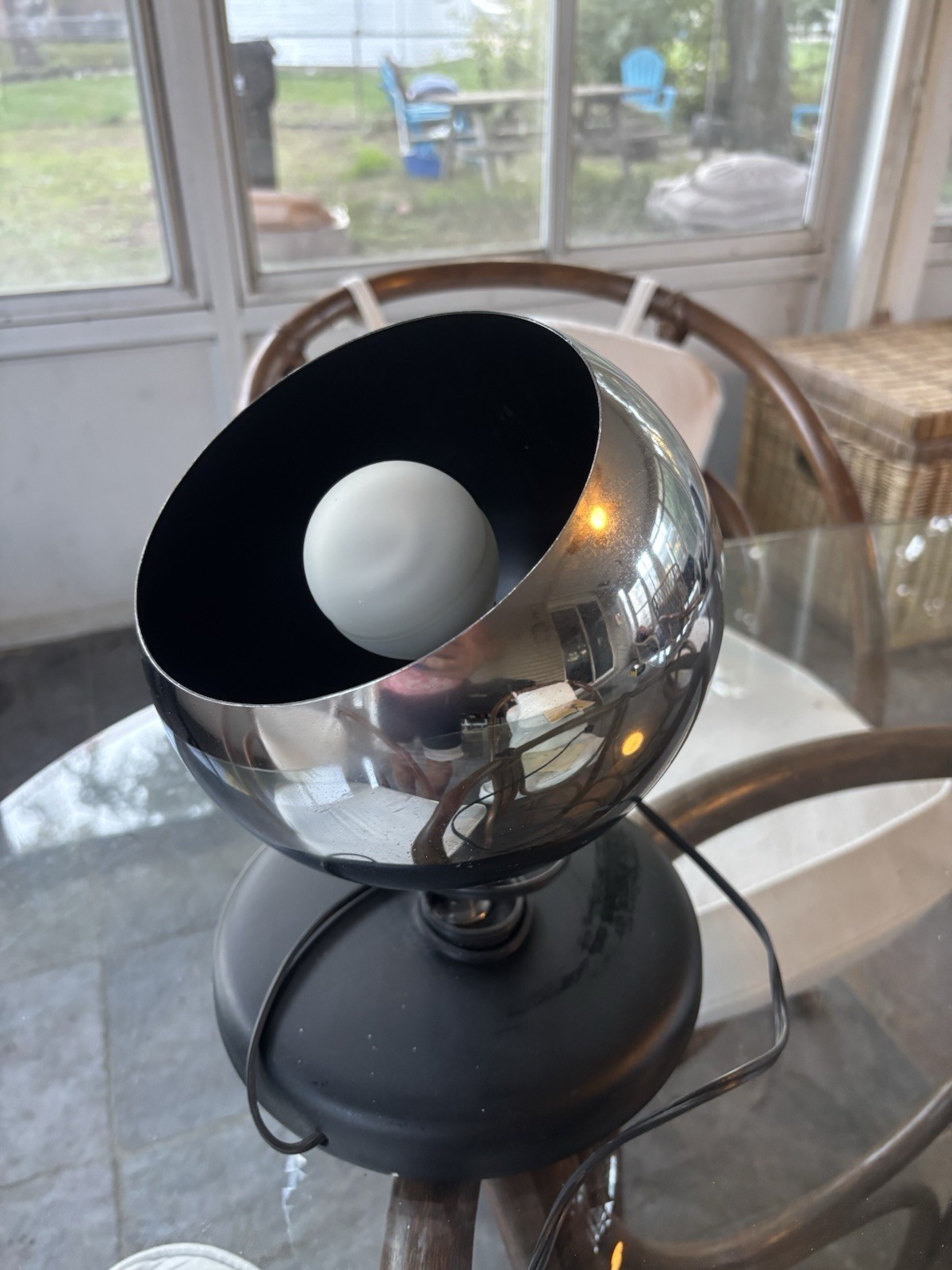 Koch & Lowy Omi Stamped Vintage MCM Orb Chrome Eyeball Desk Lamp Space Age Works