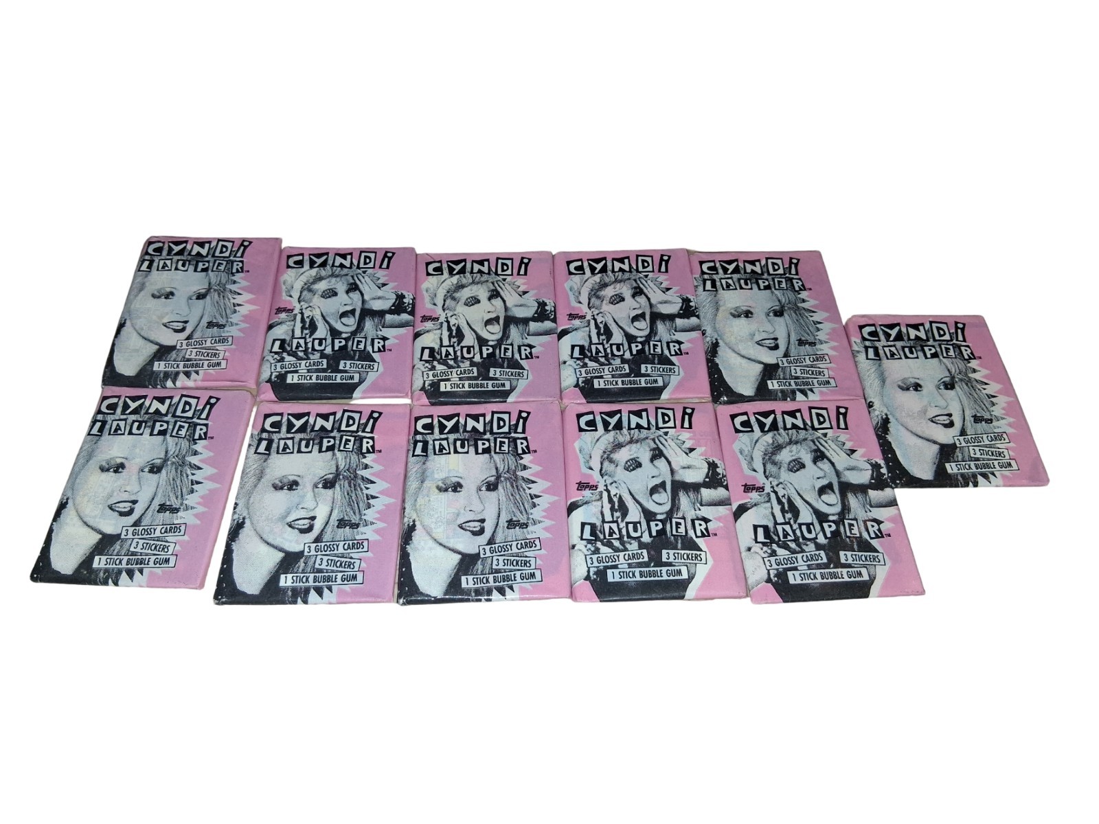 Vintage New 1985 Topps Cyndi Lauper Cards, 11 Wax PACKs 3 Cards & 3 Stickers 