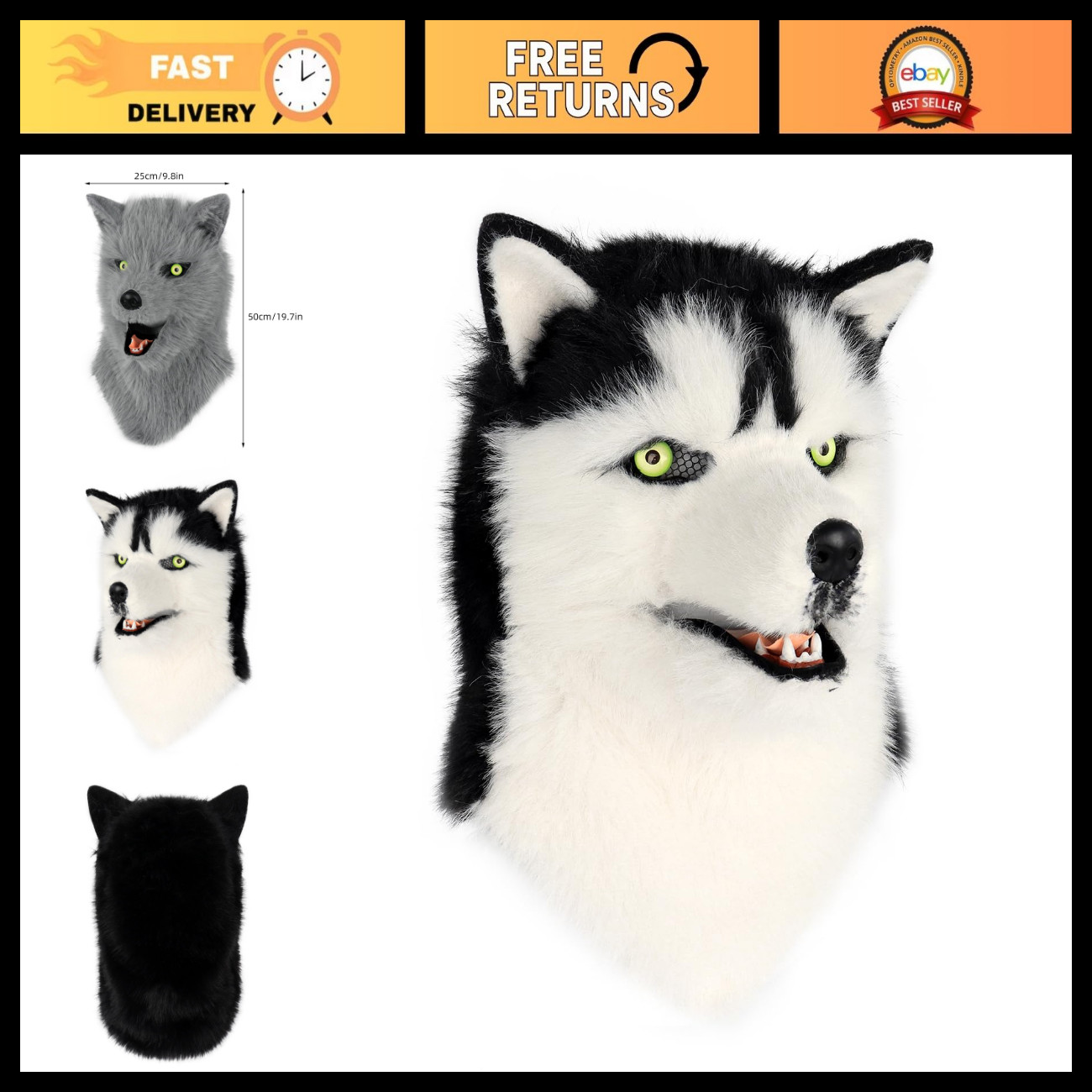 HAOAN Furry Dog Mask Animal Wolf Full Head for Halloween Party Costume Women Men