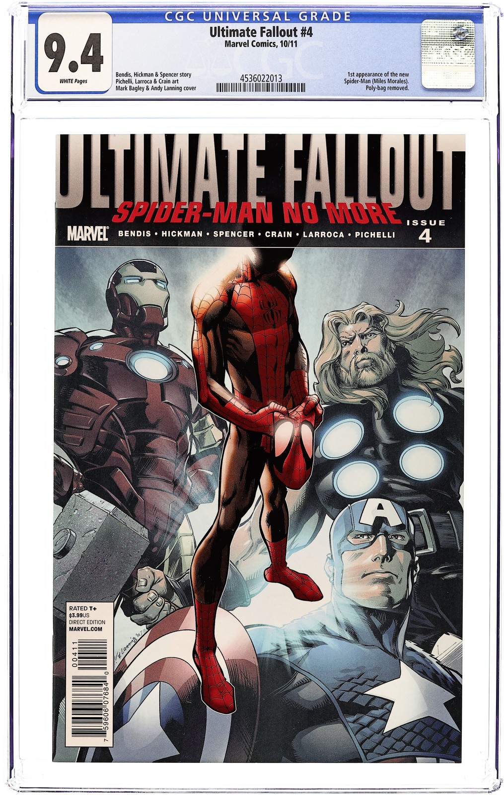 Ultimate Fallout #4A.D Bagley Variant CGC 9.4 2011 4536022013 1st Miles Morales