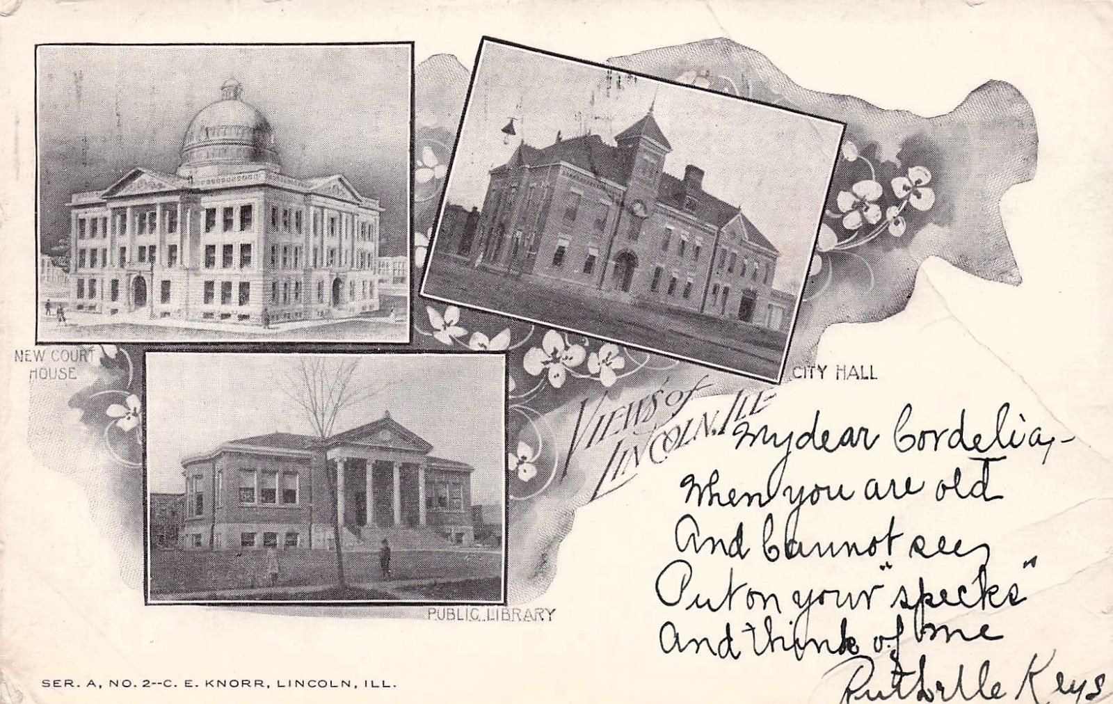 Lincoln Illinois Multi View County Courthouse Library City Hall Vtg Postcard J76