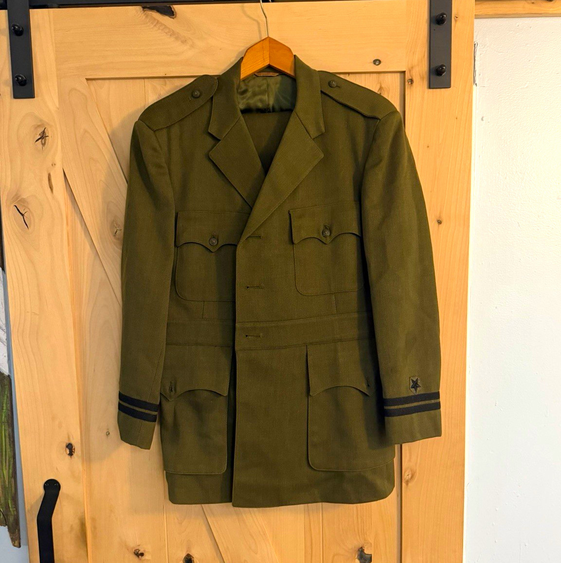 WWII US Army Olive Drab Officer Uniform Jacket Coat Sleeve Chevrons Tag & pants