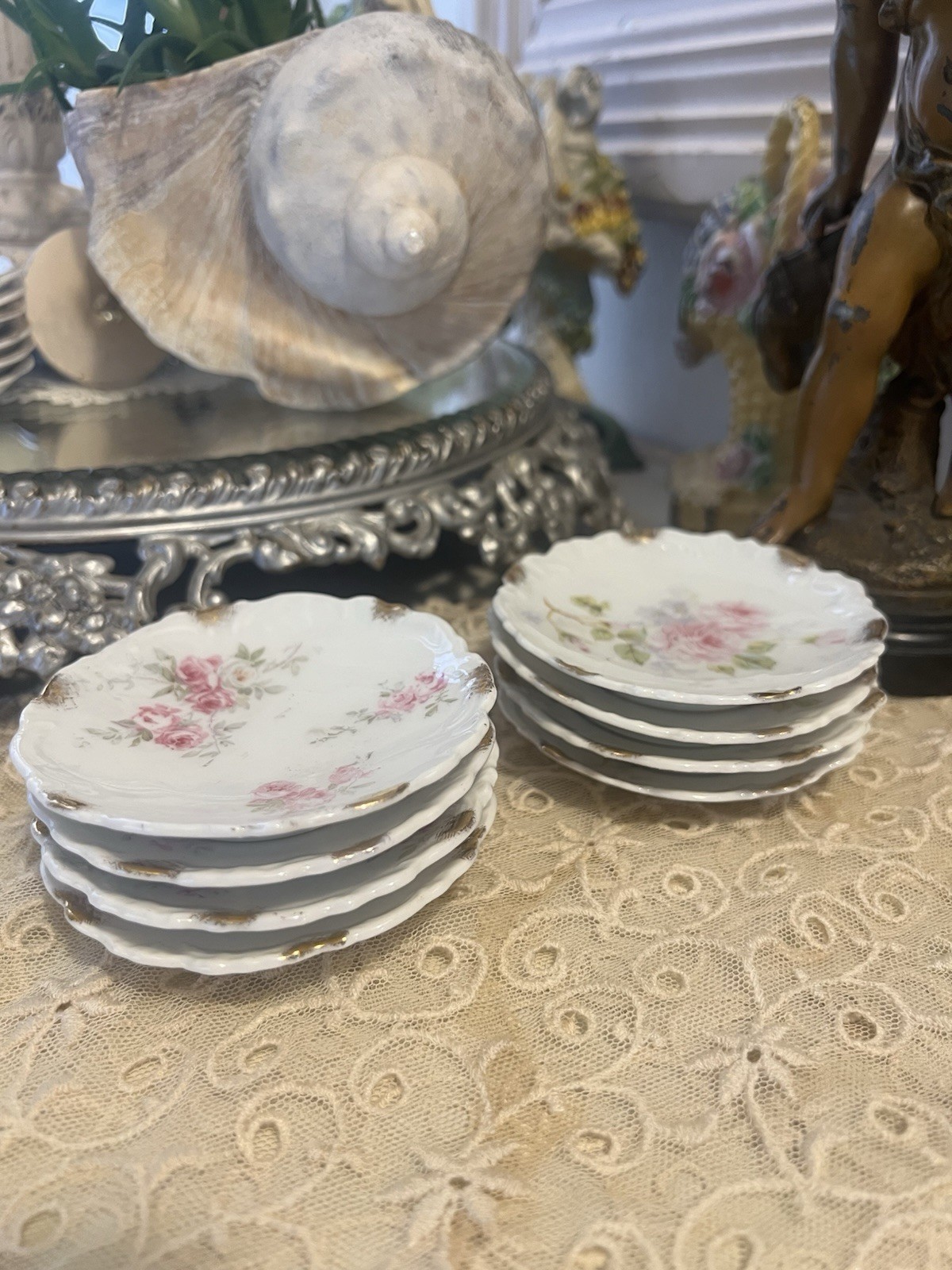 8 Antique Butter Pats Sweet Pink Roses And More With Gold Trim