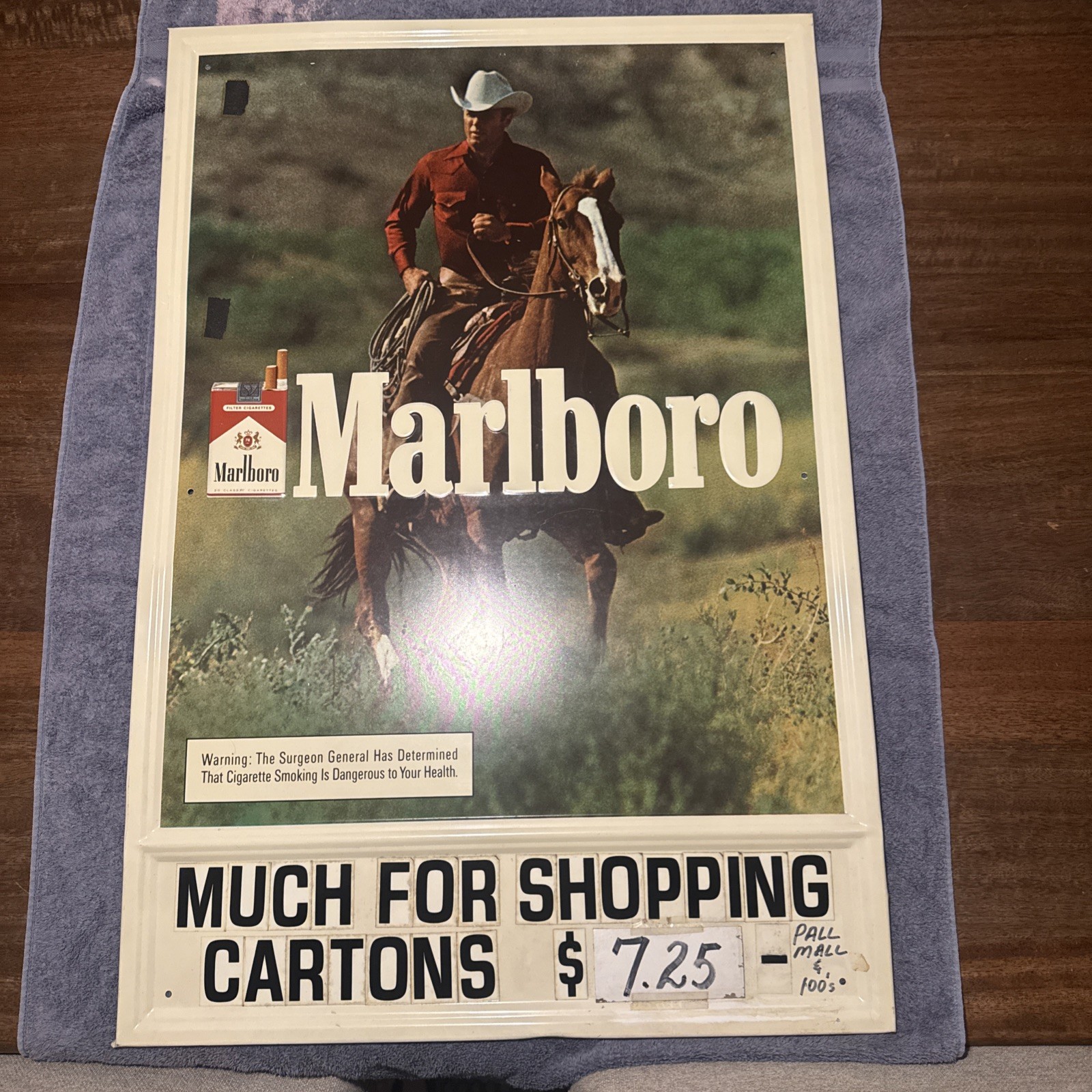 Marlboro Man 1980’s Large Metal Sign [34\'\'x 23\'\'] Vintage Tobacco Cigarettes 