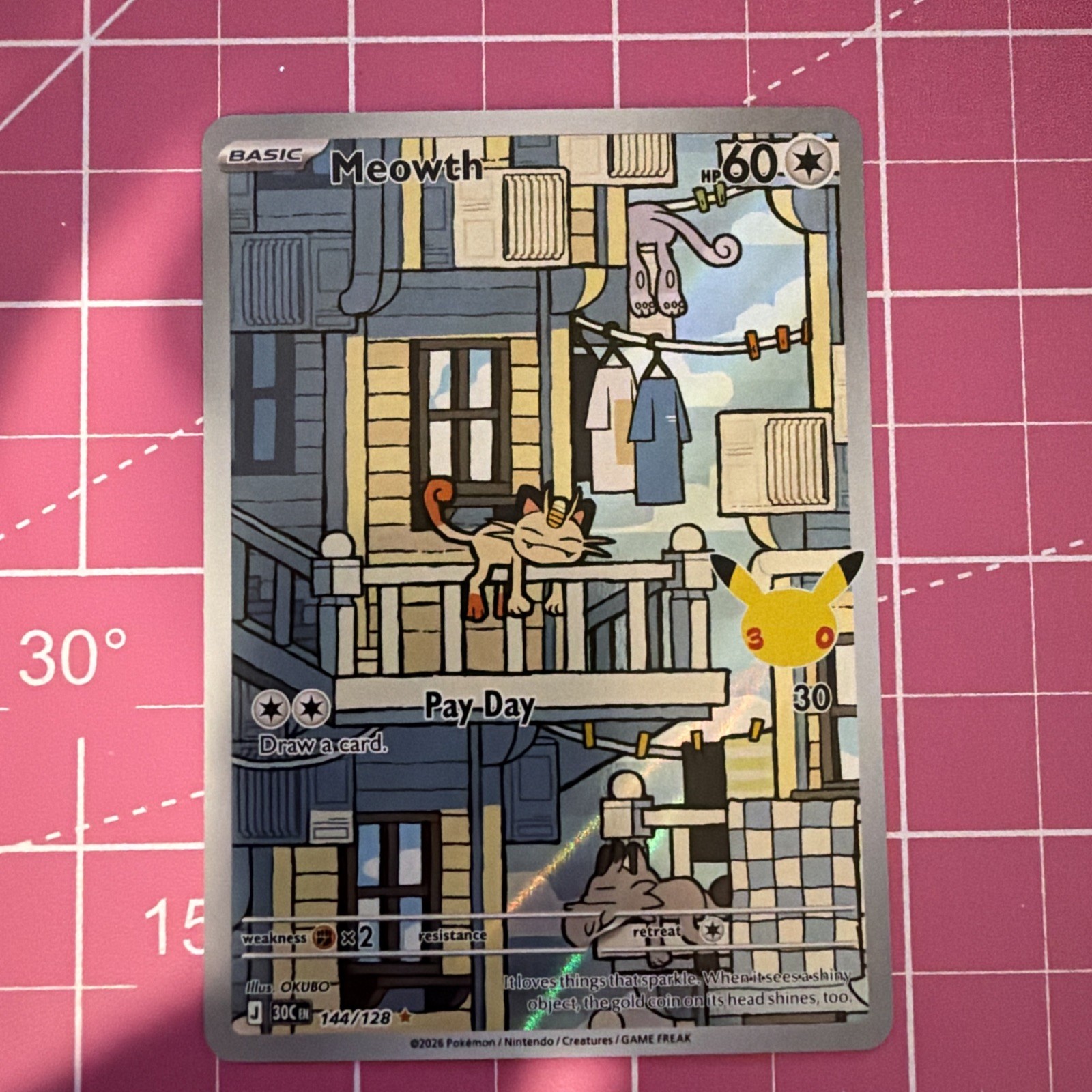 Meowth 144/128 Me: 30th Celebration Holo