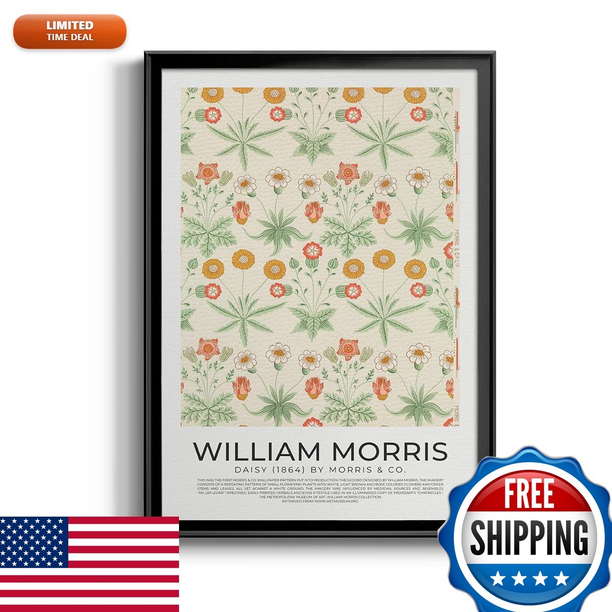 Renditions Gallery William Morris Wall Art Collection Daisy Framed Print Ready