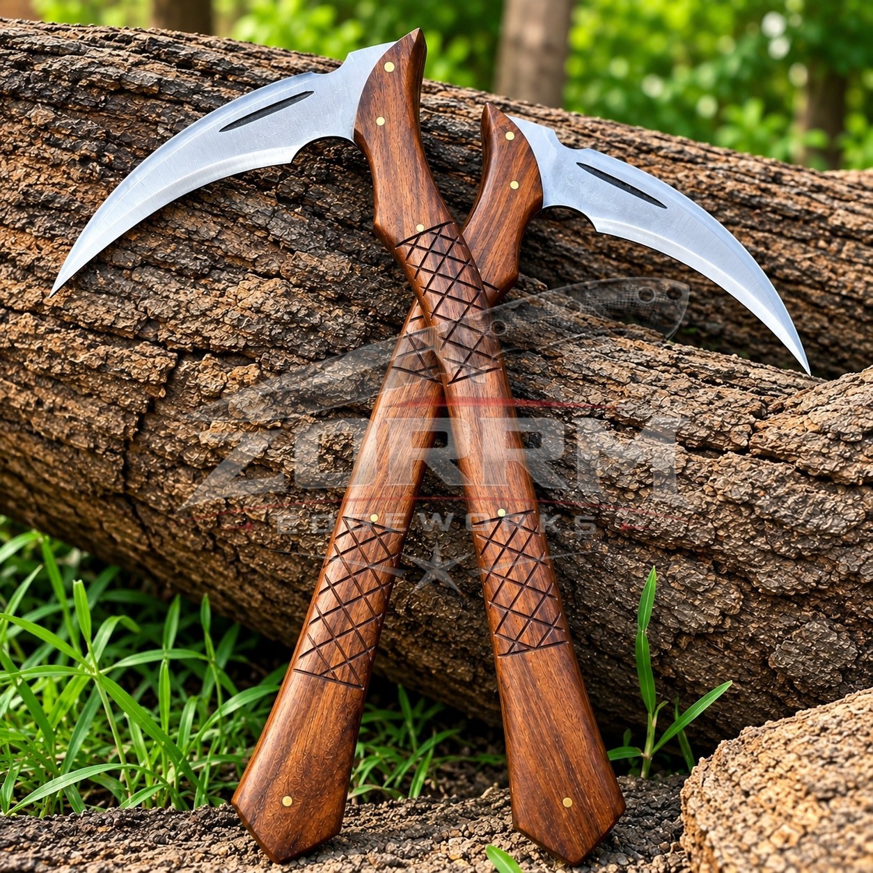 Handcrafted Japanese Kama Sickle Set – Curved Blades, (Camping & Garden Tool)