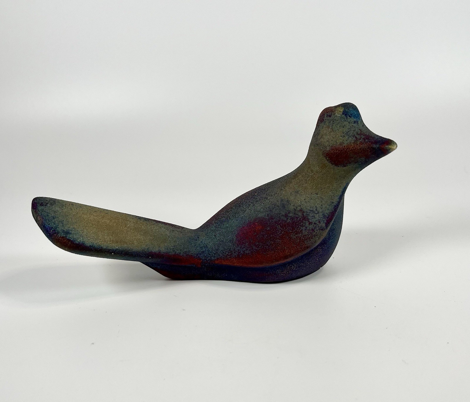 Signed Jeremy Diller Raku Pottery Bird Figurine iridescent Quail southwest EUC
