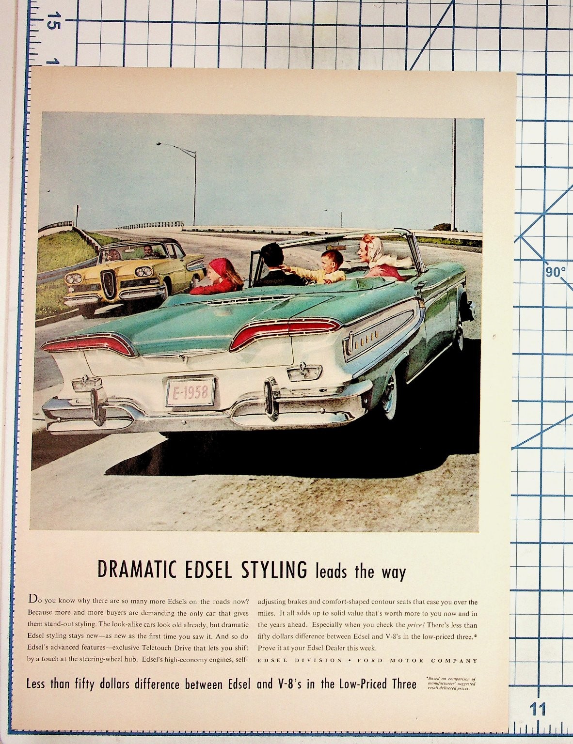 1958 Edsel Car Magazine Ad Dramatic Styling Ford Motor Company Ephemera