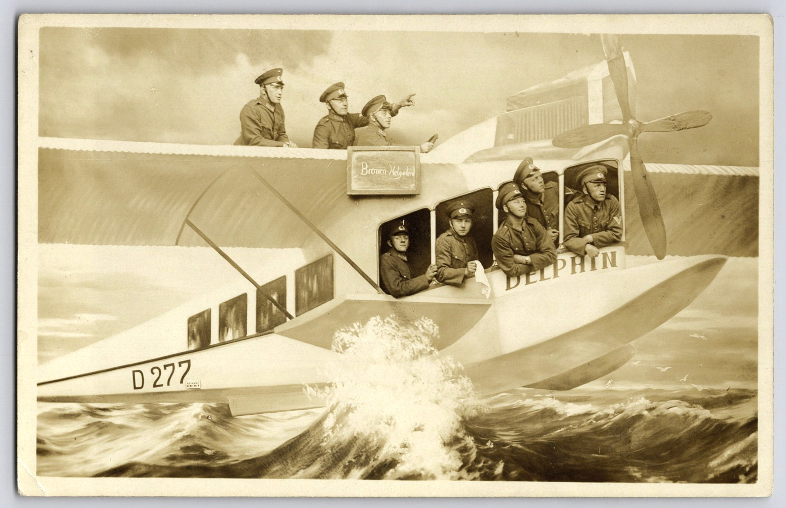 RPPC WWI German Soldiers Photo Collage Montage Dornier Delphin Seaplane 1922 UNP
