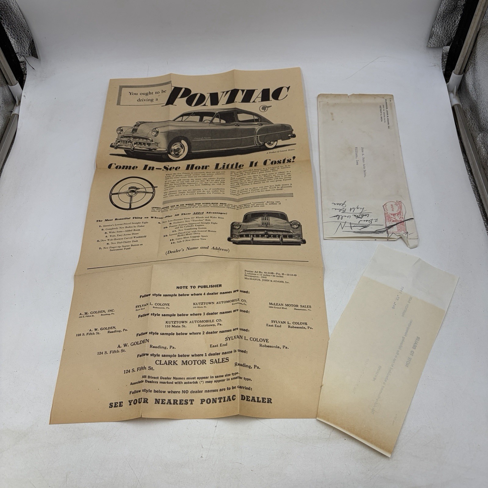 1949 Pontiac Dealer Newspaper Advertising Kit Mailer MacManus John Adams NOS GM