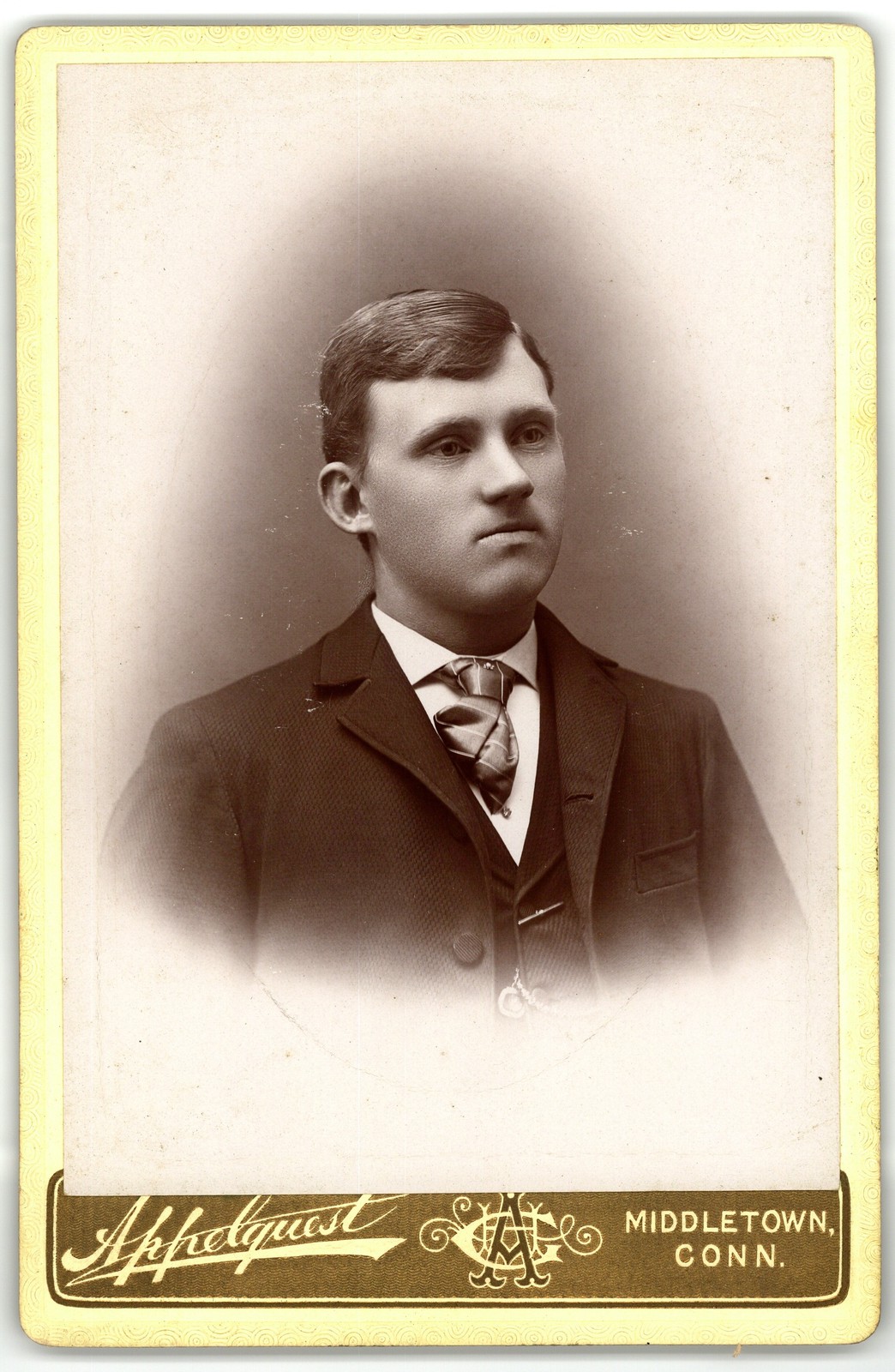 Antique Cabinet Card Circa 1890s S. Ericsson Handsome Man Middletown CT
