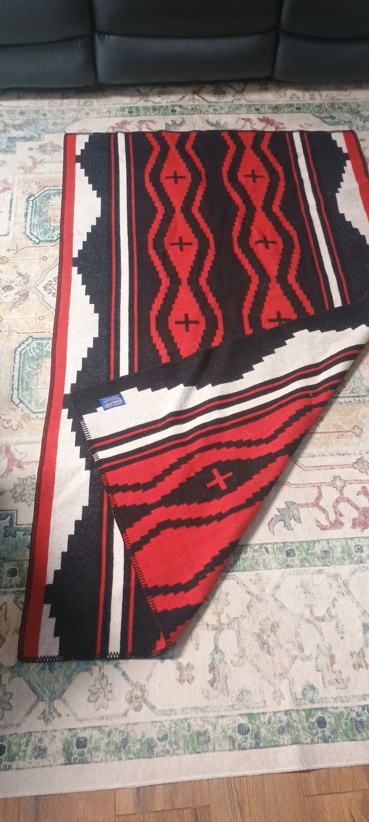 Estate FindPendleton Southwest Wool Saddle Blanket Native Red And Black design.