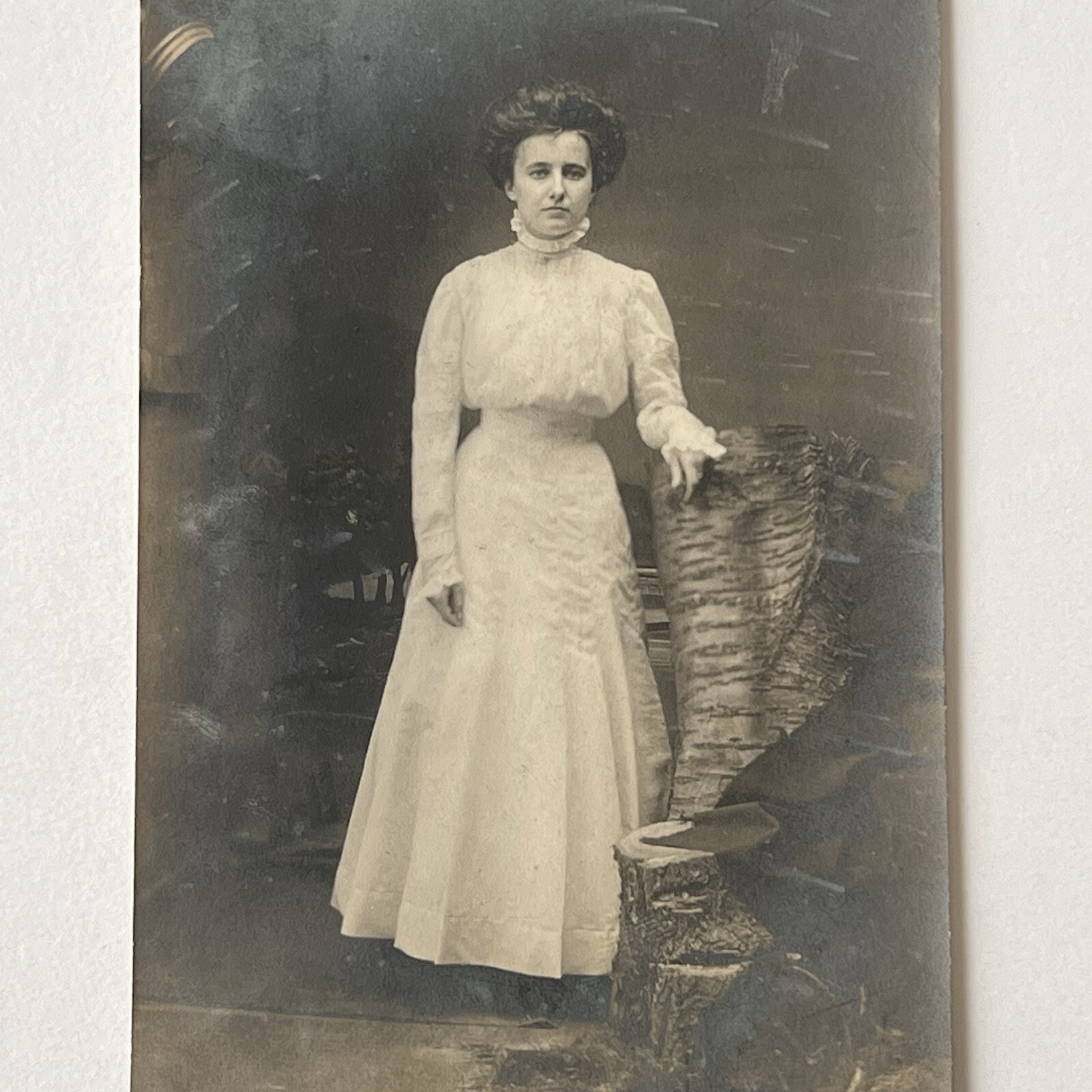Antique RPPC Real Postcard Photograph Beautiful Woman Small Waist High Collar