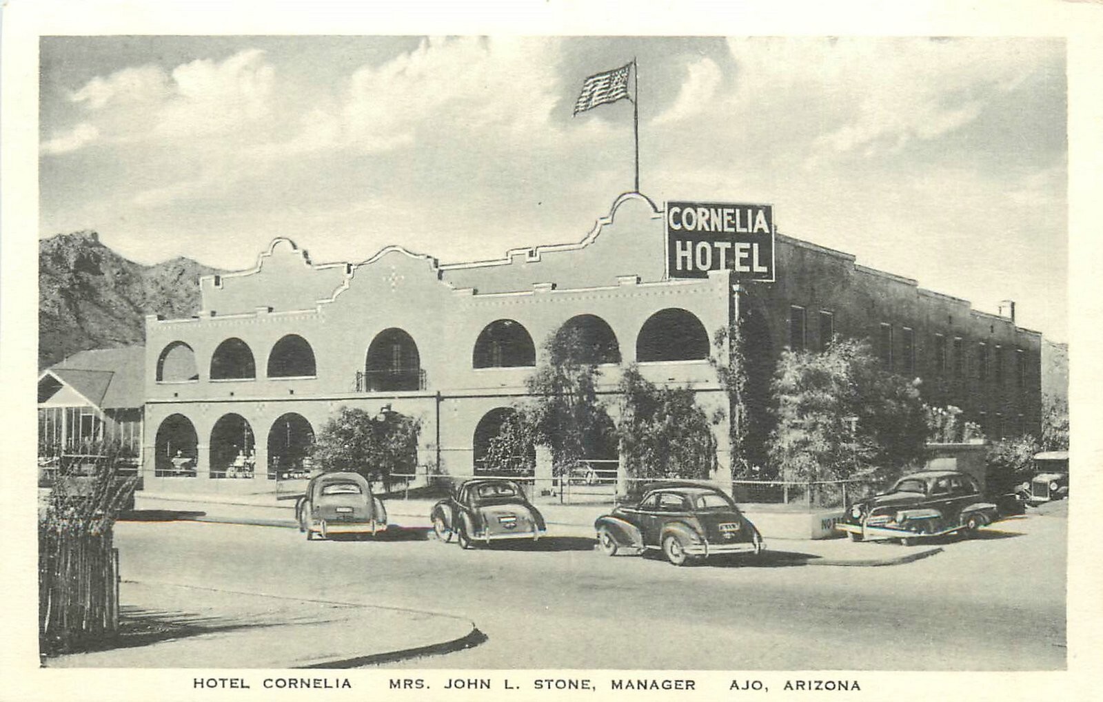 1930s Ajo California Hotel Cornelia occupation autos Albertype Postcard 25-4224