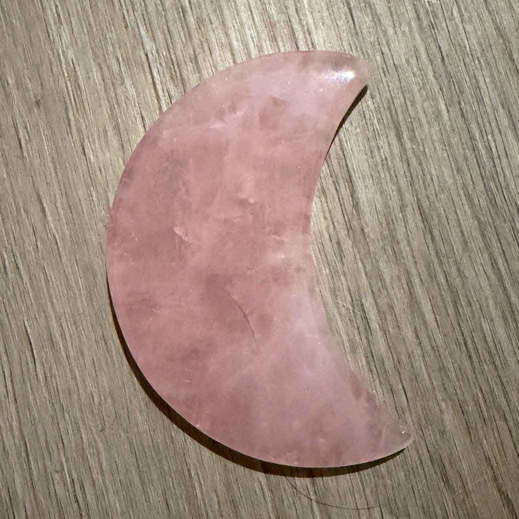 Rose Quartz  Crescent Moon Crystal  Carving Decor Piece Approx 4 in