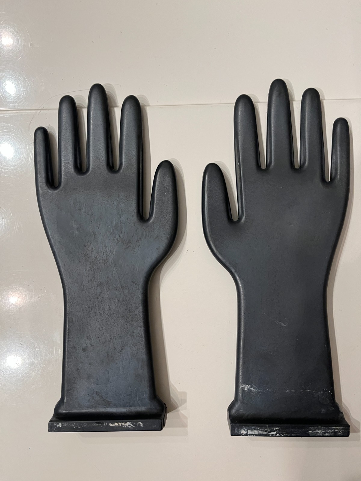 Hand Molds -Industrial Black Porcelain Glove Mold Hand Forms Vintage  - Set of 2