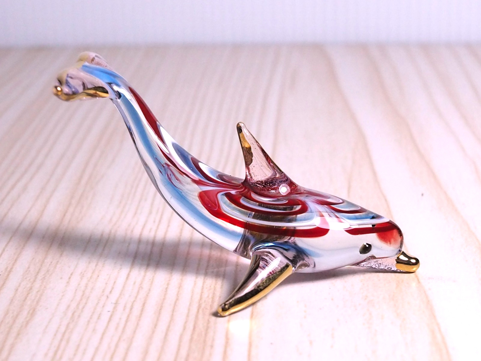 blue maroon Dolphin figurine hand blown art glass gold trim 2.75 inch Gift decor