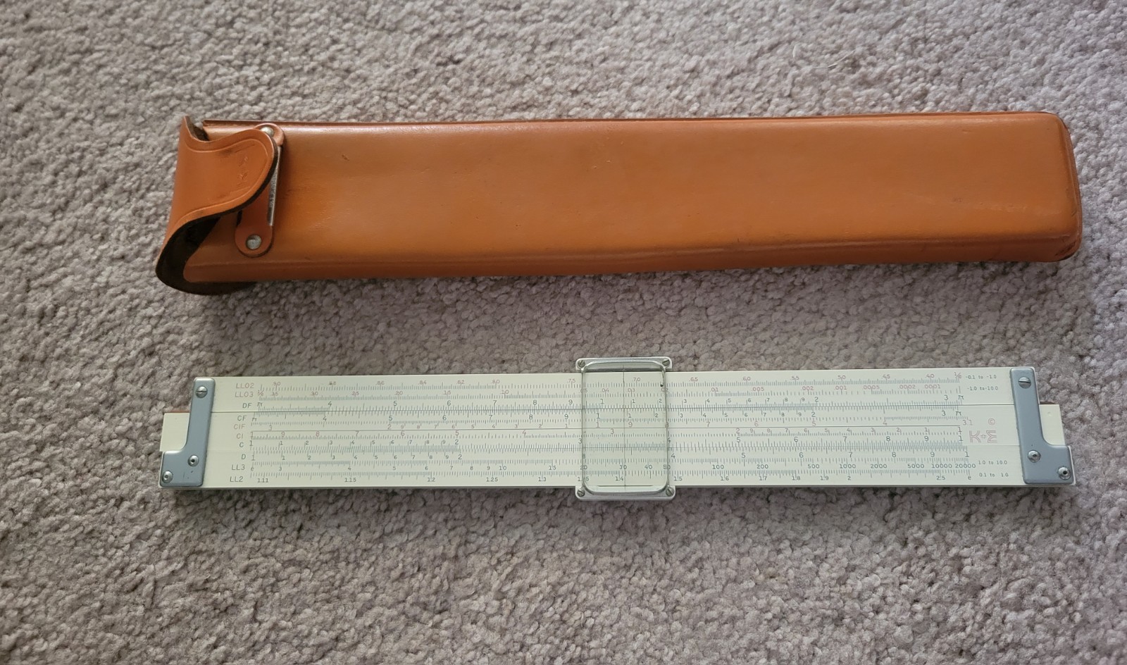 VINTAGE KEUFFEL & ESSER K&E DECI LON 10 SLIDE RULE 4081-3 W/ LEATHER CASE USA