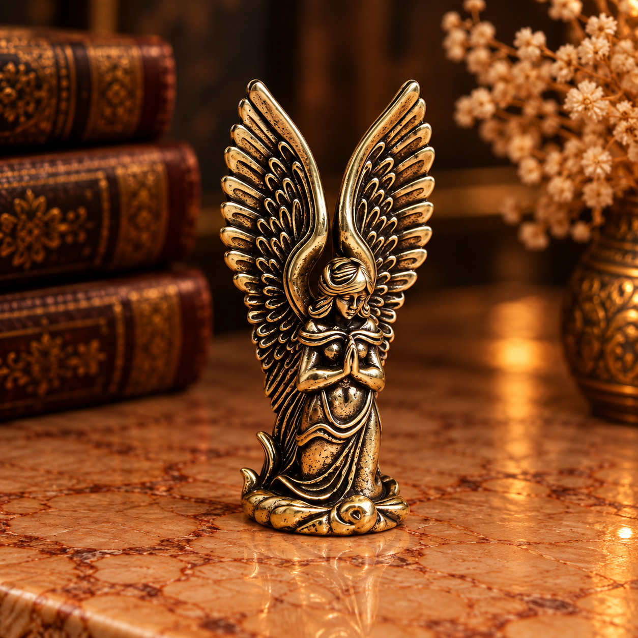 Mini Vintage Brass  Guardian Angel Statue Ornament Collectible CUTE GIFT DECOR