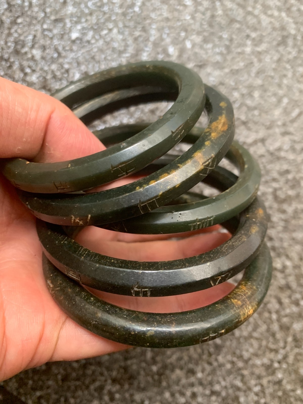 5Pcs Rare Tibetan Old Jade Hand Carved Bangle Bracelets