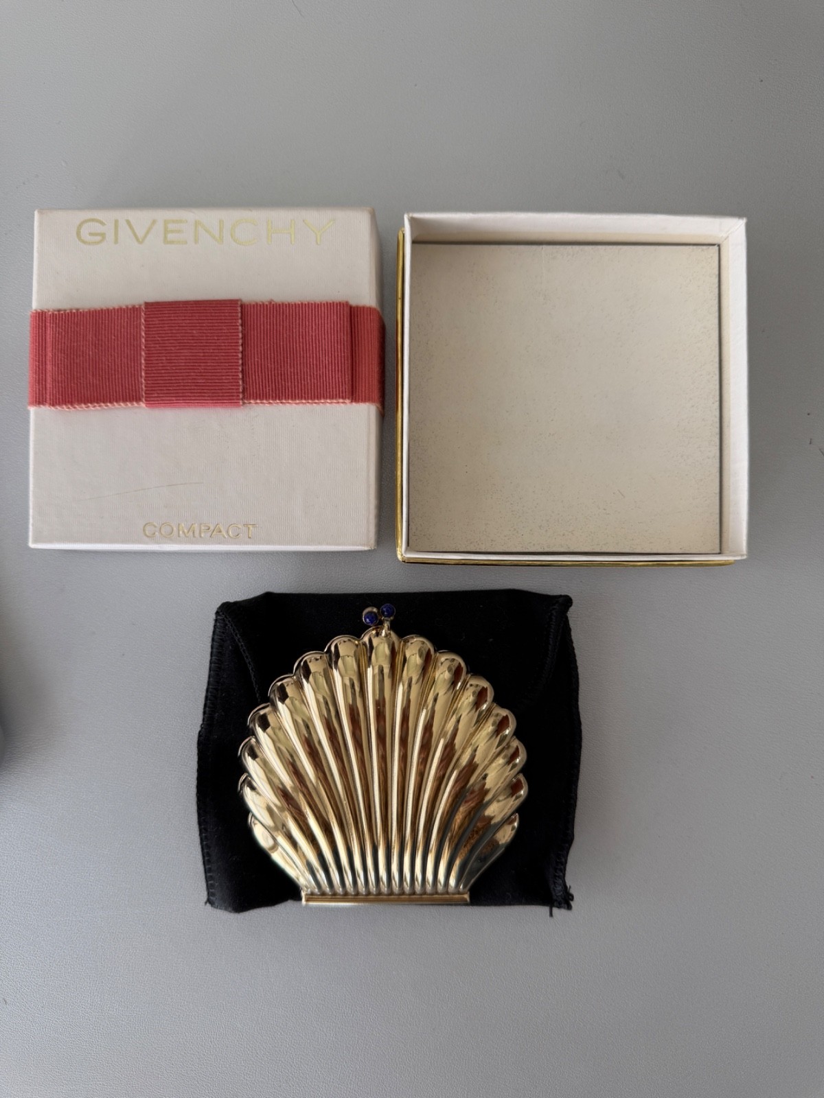 Vintage Givenchy Gold Shell Compact with Box