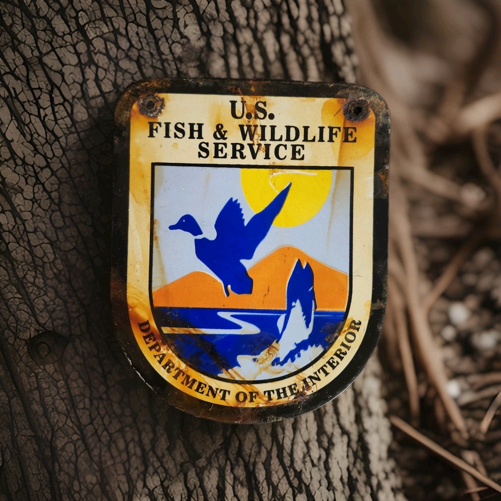 Vintage Wildlife Refuge Porcelain Sign US Department Of Interior Indian Gas Oil 